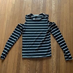 long sleeve black top with white stripes